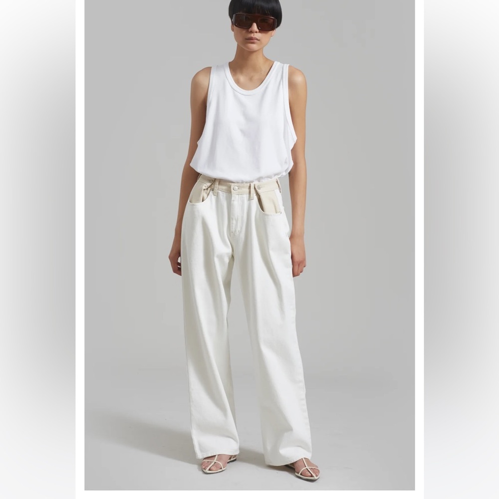 The Frankie Shop HAYLA CONTRAST DENIM PANTS - OFF WHITE/BEIGE